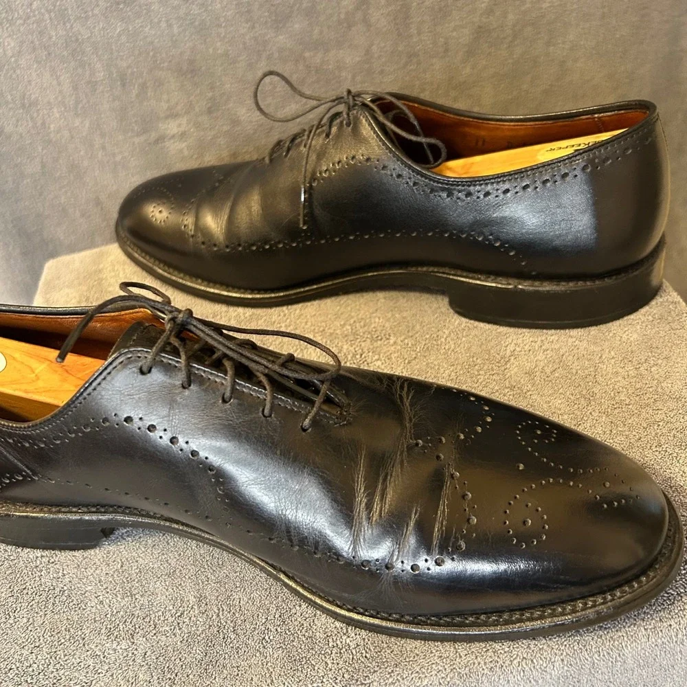 Allen Edmonds Fairfax Medallion Toe Mens 11 D Oxford Black Lace Up Dress Shoes